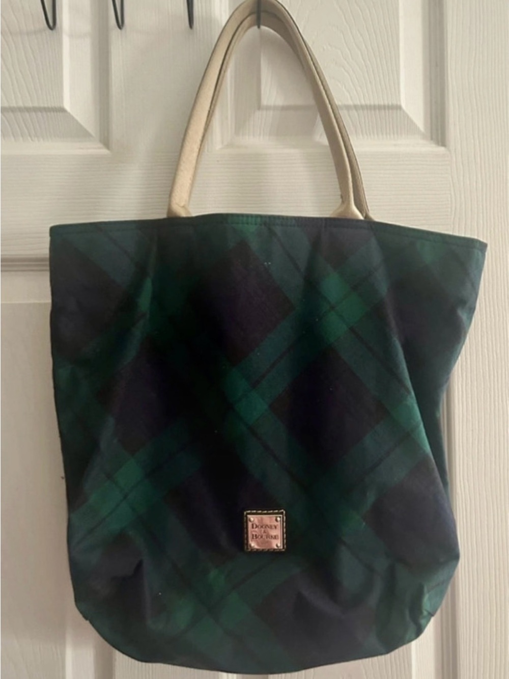 Nice Dooney & Bourke Green and Black Tartan Plaid Tote